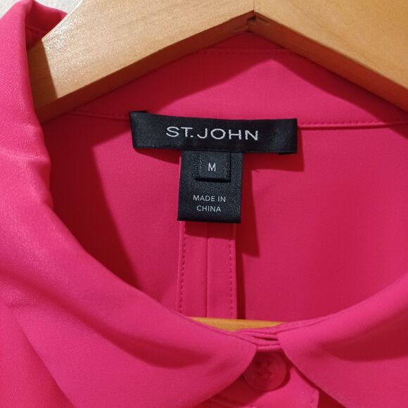 ST. JOHN Draped Dolman Sleeve Blouse Size M Pink Lagenlook Relaxed Fit Collared - Picture 3 of 9
